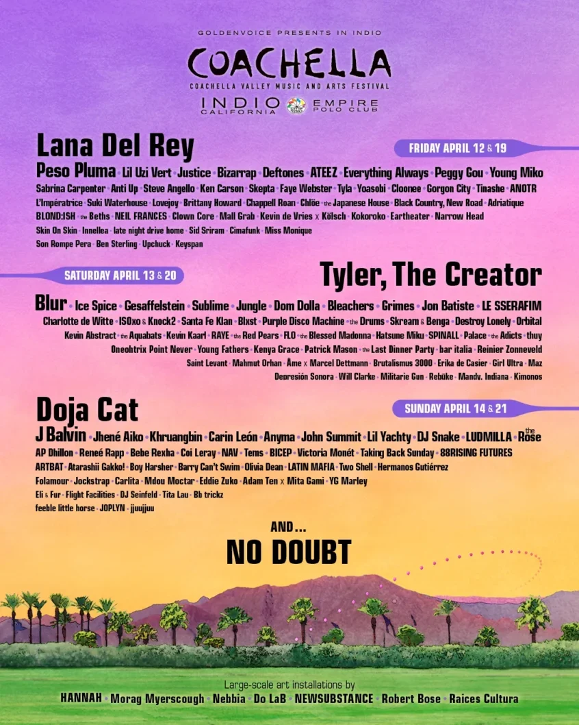 Coachella anuncia su lineup con Lana del Rey, Peso Pluma, No Doubt y más