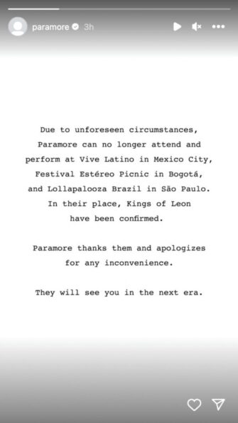 Paramore cancela su presentación en el Vive Latino