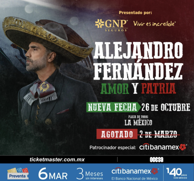 Alejandro Fernández anuncia nuevo show en la Plaza México