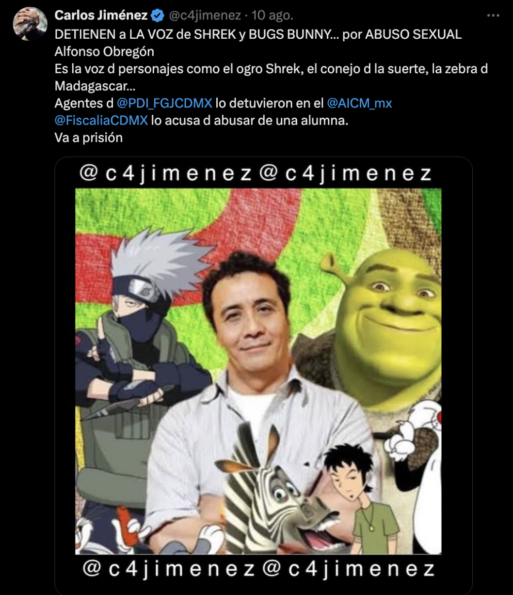 Detienen a Alfonso Obregón, voz de Shrek y Bugs Bunny por presunto abuso