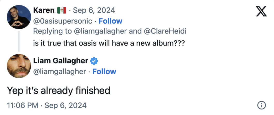 Un nuevo álbum de Oasis podría estar en camino.