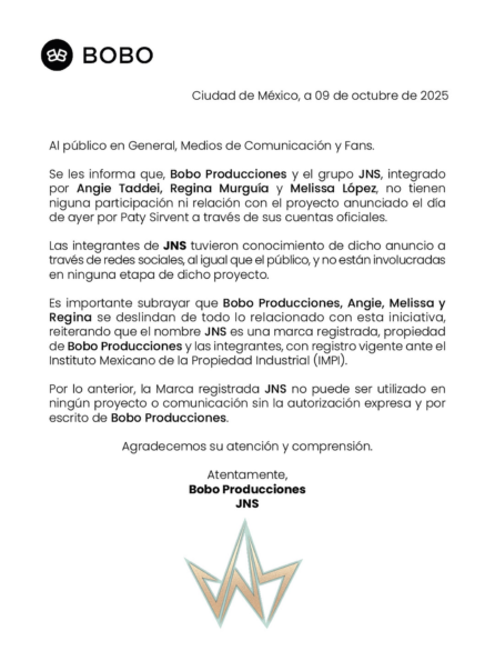 JNS publica comunicado y se deslindan del regreso de Jeans